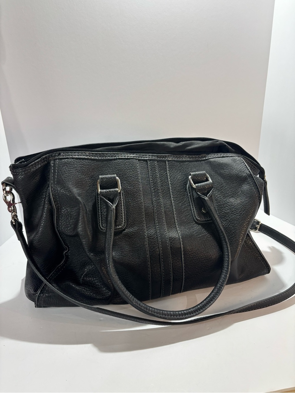 Merona Black Faux Leather Satchel with Detachable Strap